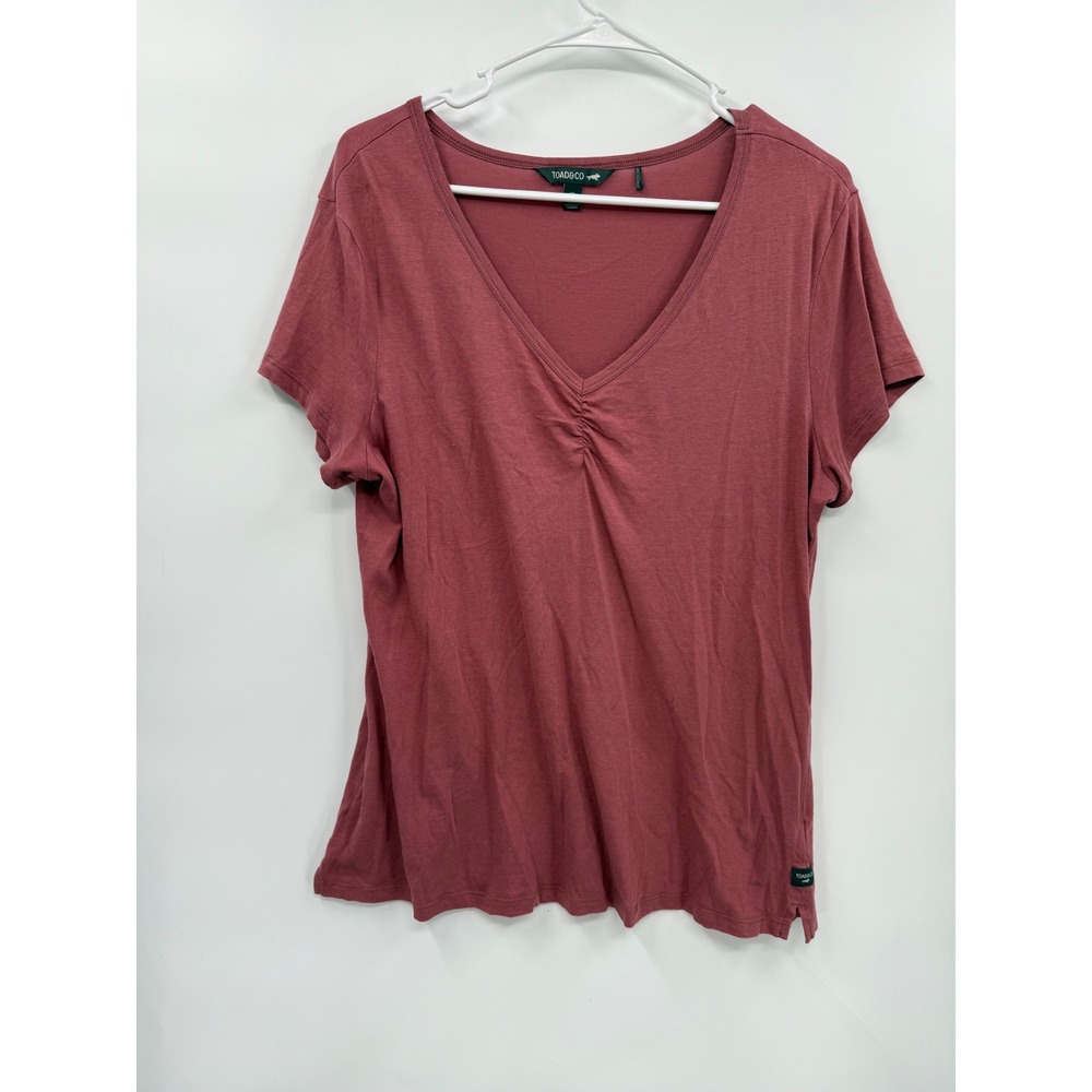 Toad&Co XL V-Neck Short Sleeve Tee Women Rose Ruched Organic Cotton Tencel Blend